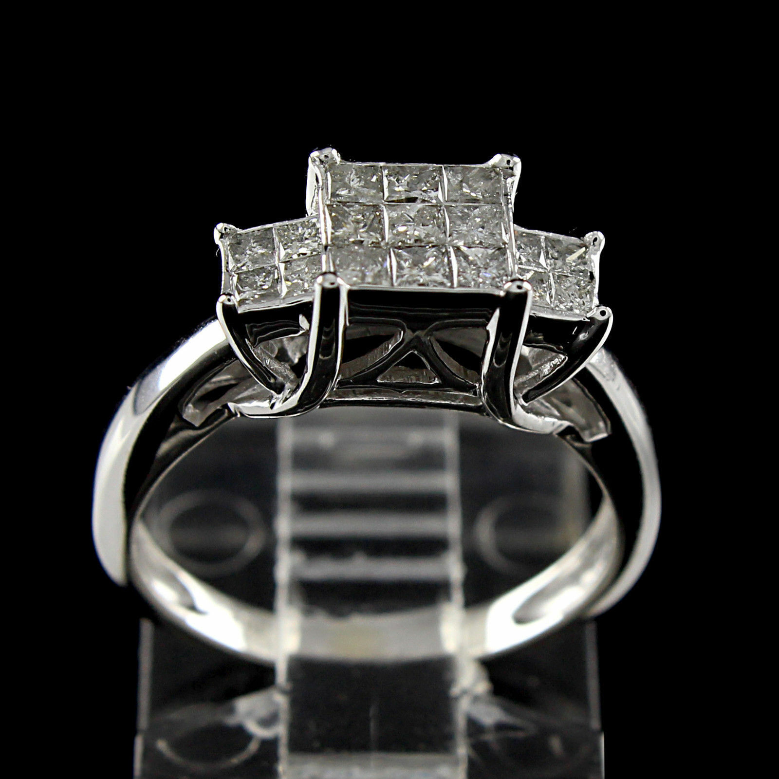 Estate 1/2Ct Princess Diamond Invisible Setting 10K Solid White Gold Ring