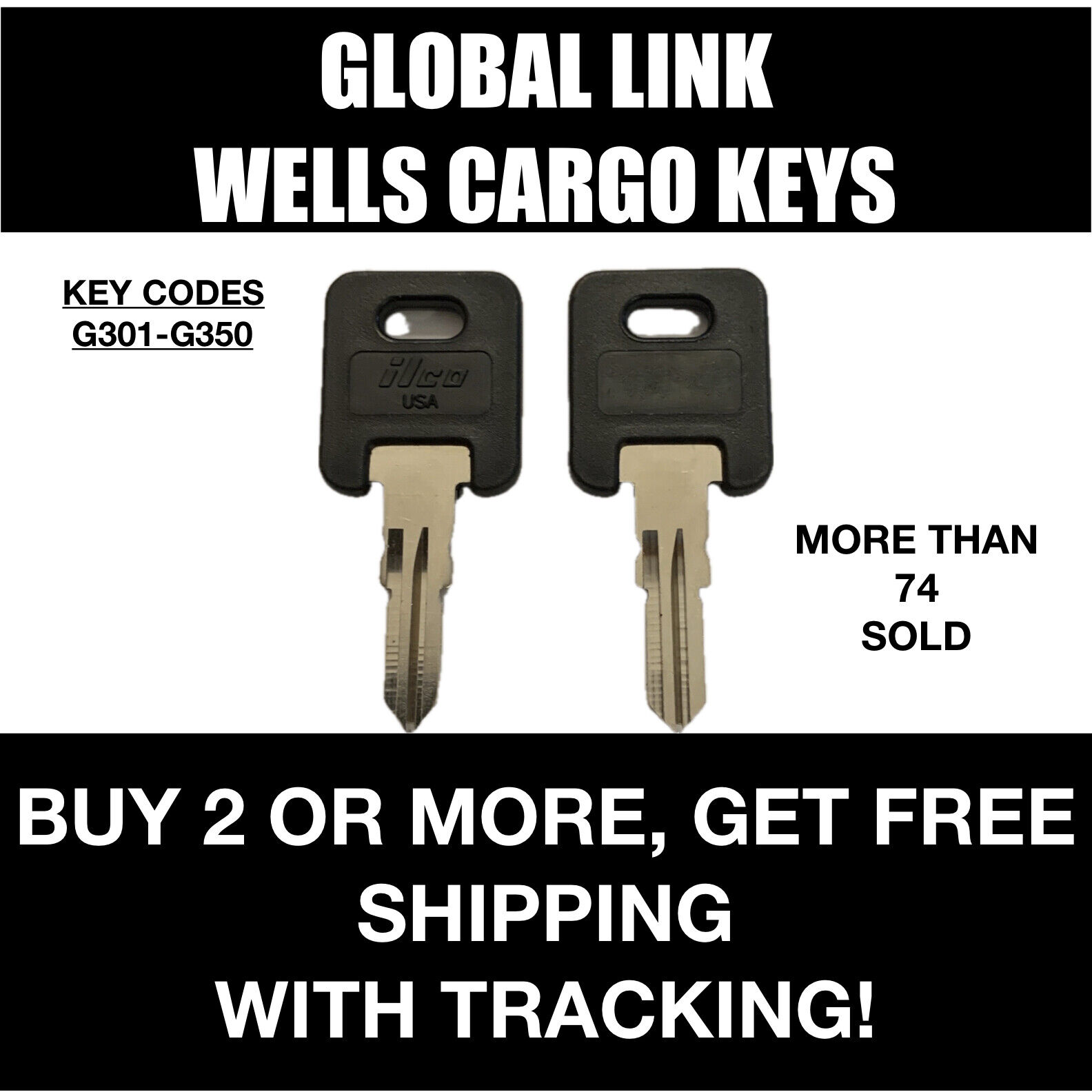 2 Global Link / Wells Cargo keys for Camper RV Motorhome key codes G301-G391
