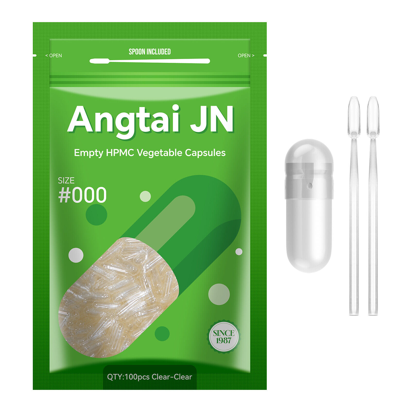 Size 000 Clear Empty Vegan/Vegetable Vegetarian Pill Capsules with Micro Spoon