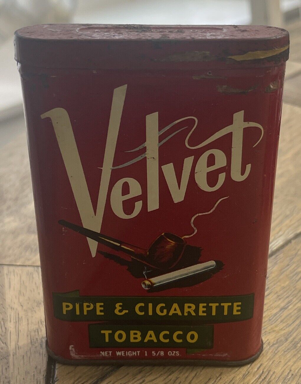 Original 1940s Velvet Pipe & Cigarette Tobacco Tin