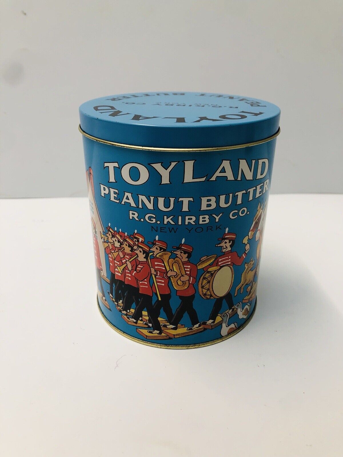 TOYLAND PEANUT BUTTER TIN MADE IN ENGLAND REPLICA HARRY\'S GROCERY R.G. KIRBY CO.
