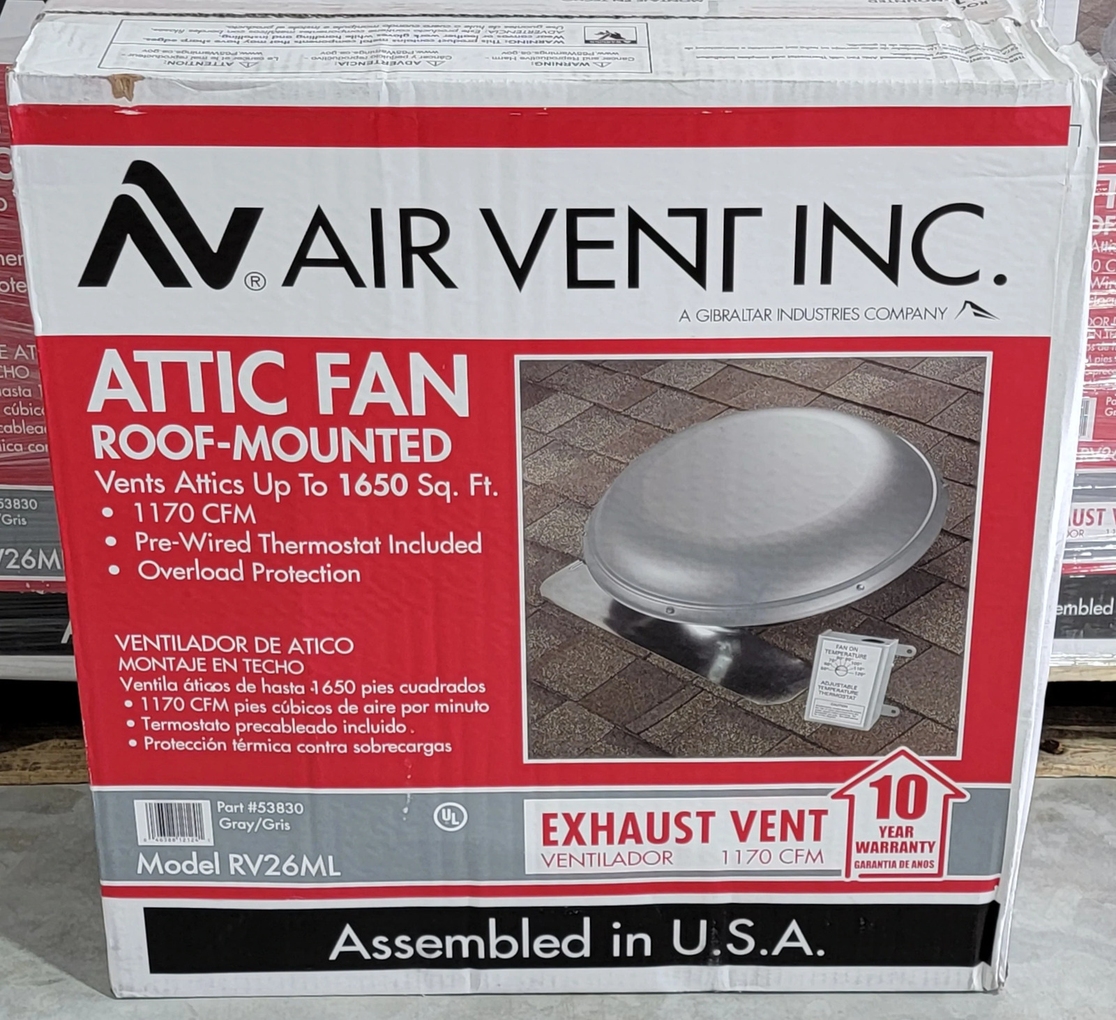 Air Vent 1170 CFM Power Attic Mount Ventilator Fan RV26ML 53830 Gray New