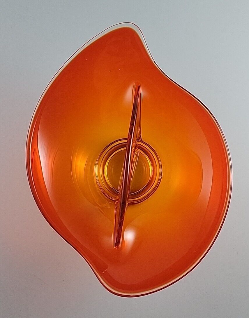 Vintage Viking Glass Divided Candy Dish Amberina Orange Red MCM - Glows