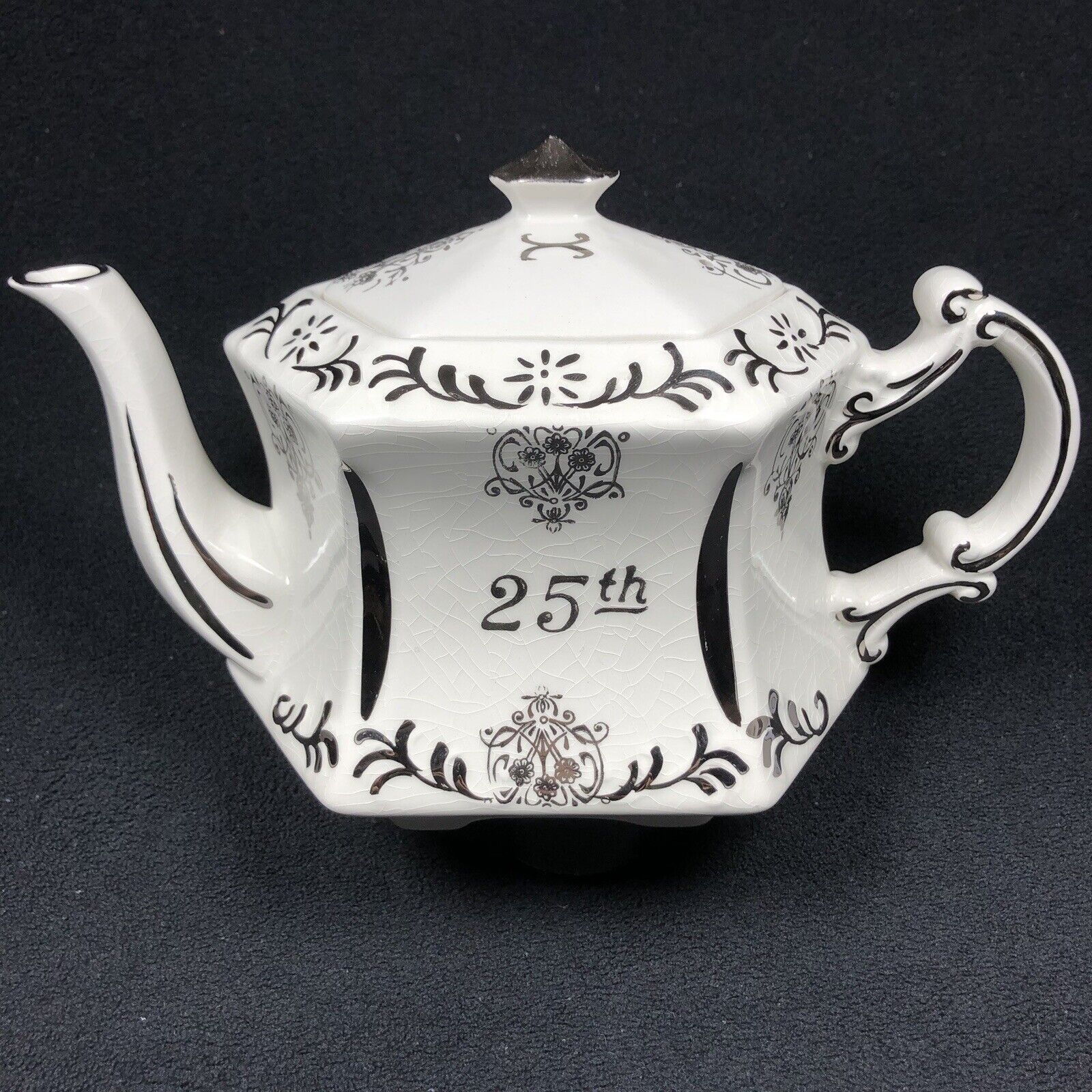 Vintage Ellgreave Genuine Ironstone Teapot & Lid 25th Anniversary White
