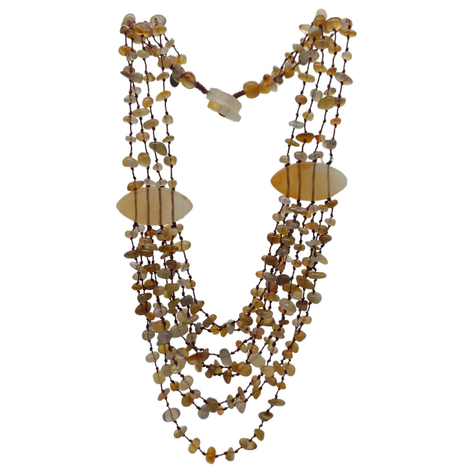 Sajen 925 Vintage Butterscotch Gemstone Necklace Multi Stranded Layered Toggle