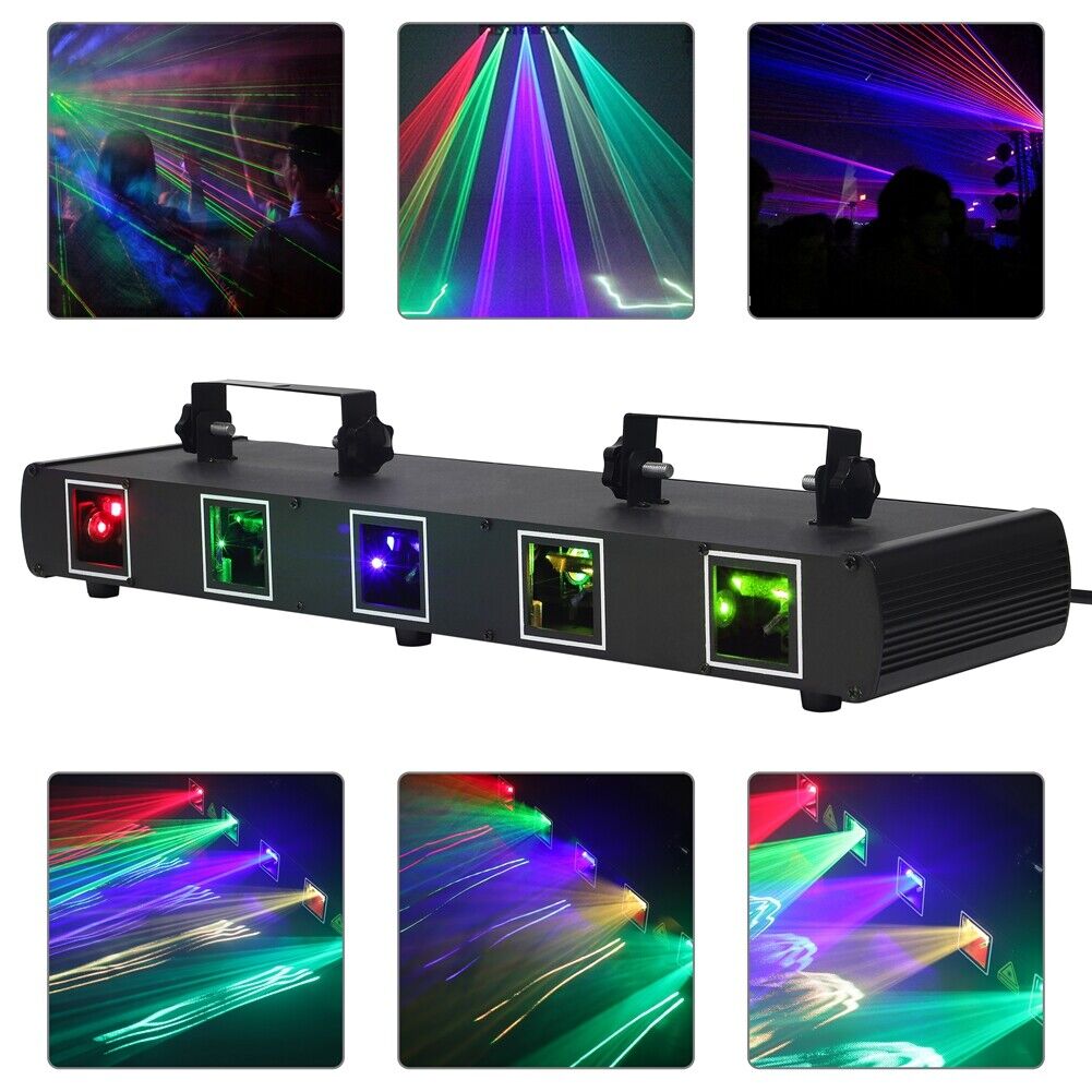 Stage Laser Light 5 Lens 5 Beam RGBYC DJ Lighting Disco Show DMX Projector Light
