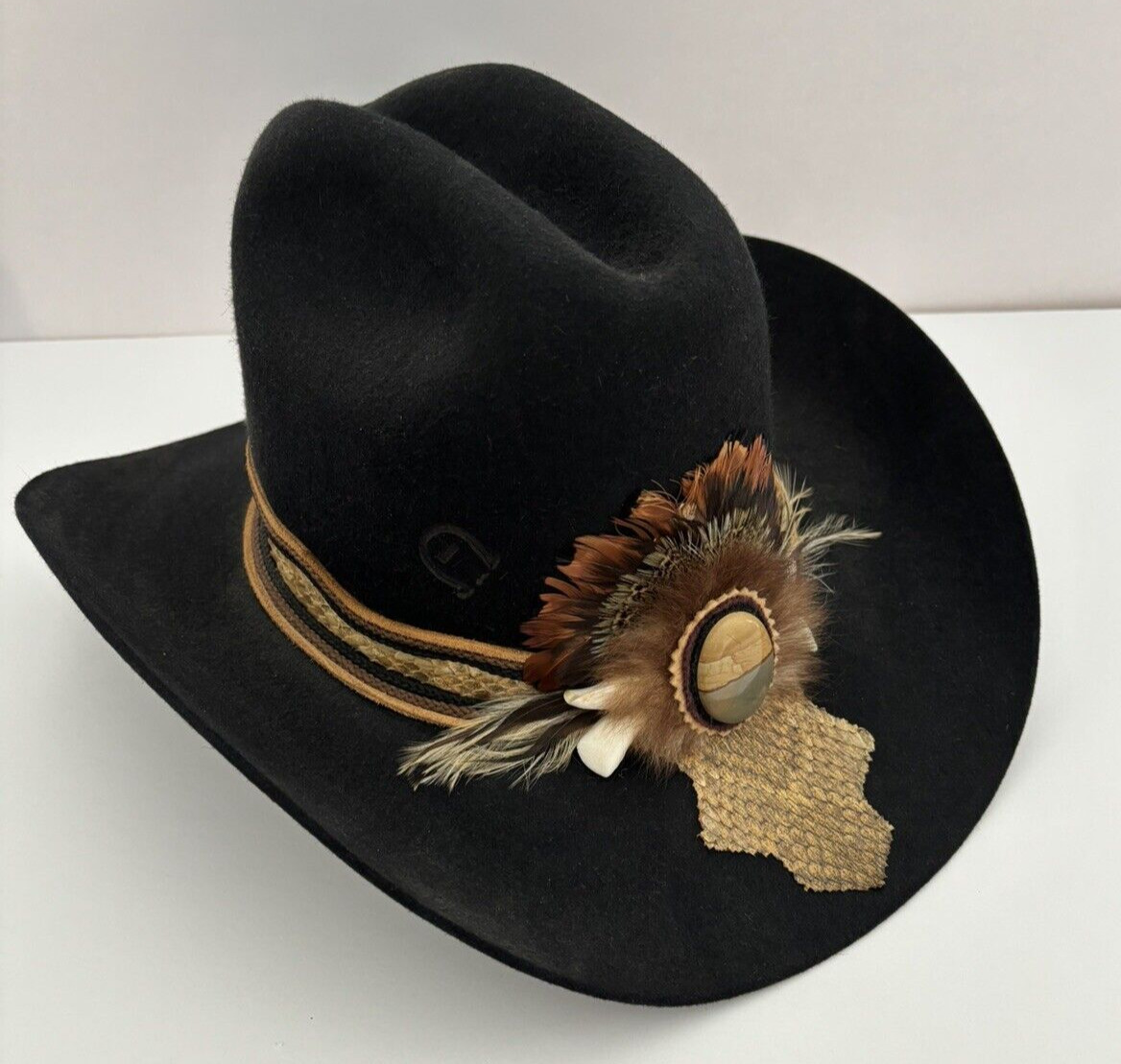 Vtg Charlie 1 Horse Blk Cowboy Hat w/Special Hat Band Custom Made - Sz 7-3/8