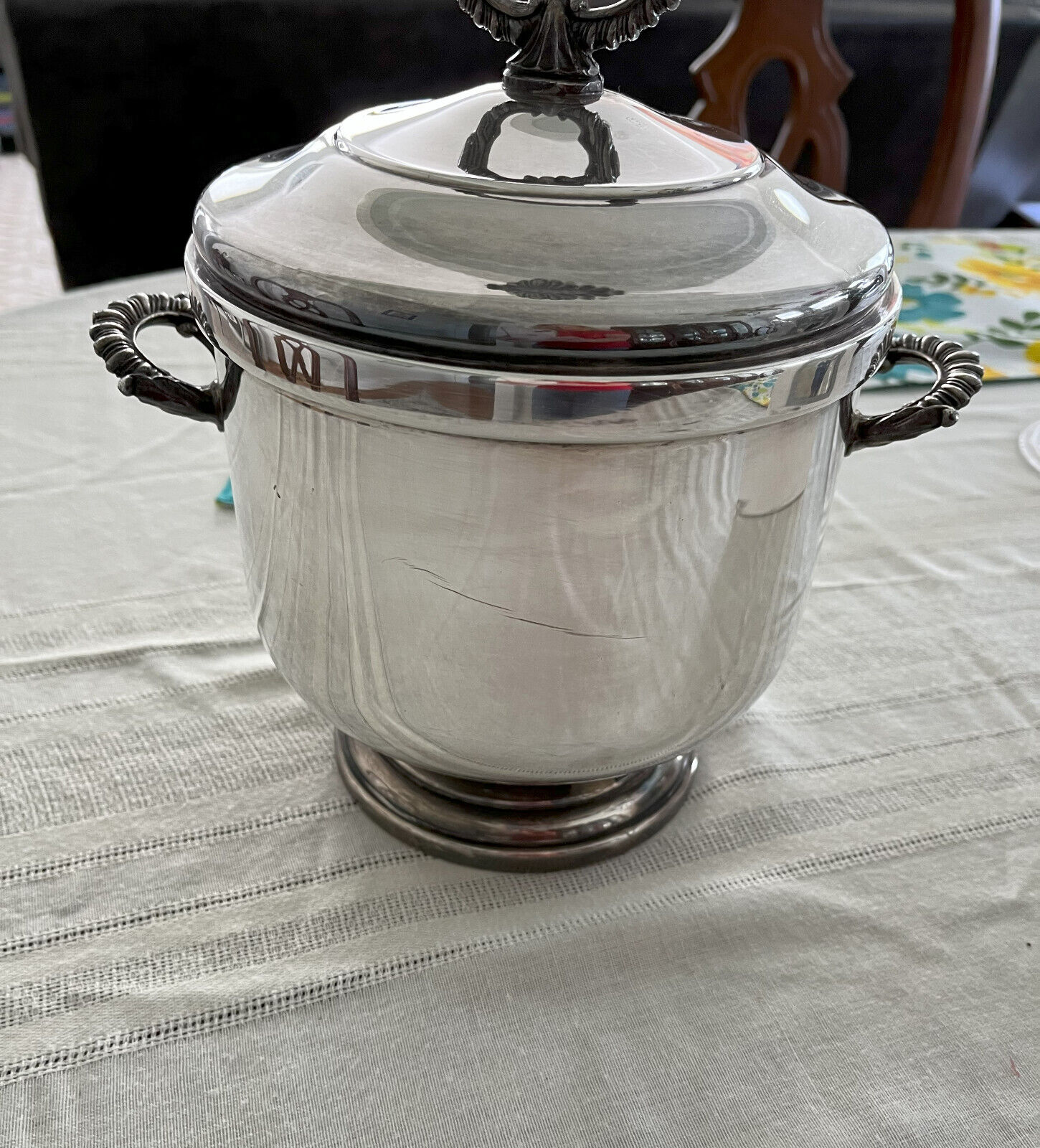 Rare Vintage Amston Silver Plate Lidded Ice Bucket with Glass Liner