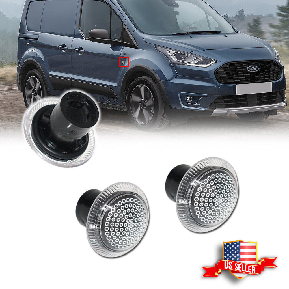 2PCS Clear Side Fender Marker Repeater Lights For 2010-2021 Ford Transit Connect