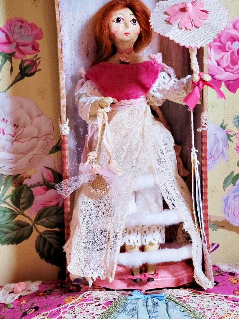 Queen Anne Doll 12” OOAK Reproduction Paper Mache Doll By Cheeky Rose Boutique