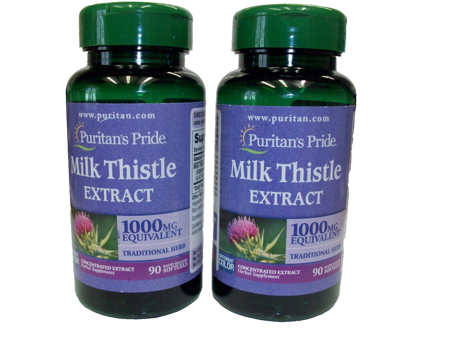 Puritan's Pride Milk Thistle Extract 1000mg Softgel - 90 Count  2 Btl.