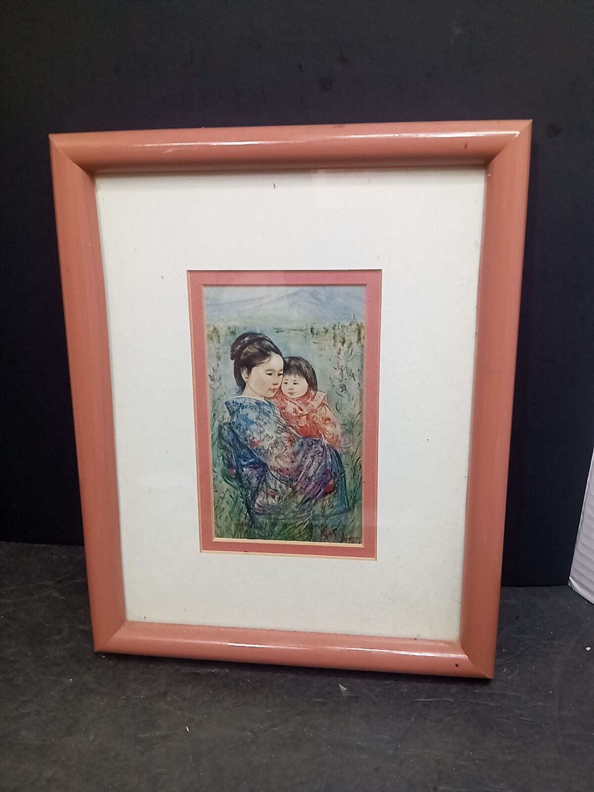 ❤️ Vintage Edna Hibel Oriental Mother and Child Wood Frame 