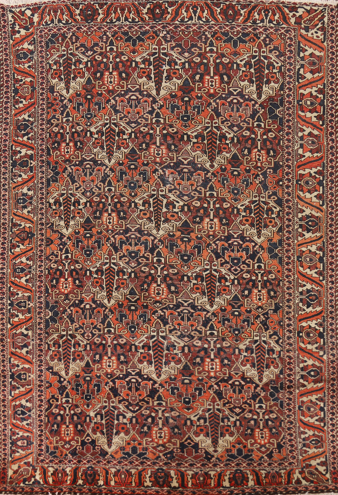 Vintage Tribal Wool Bakhtiari Area Rug 7x10 Geometric Hand-made Nomad Carpet