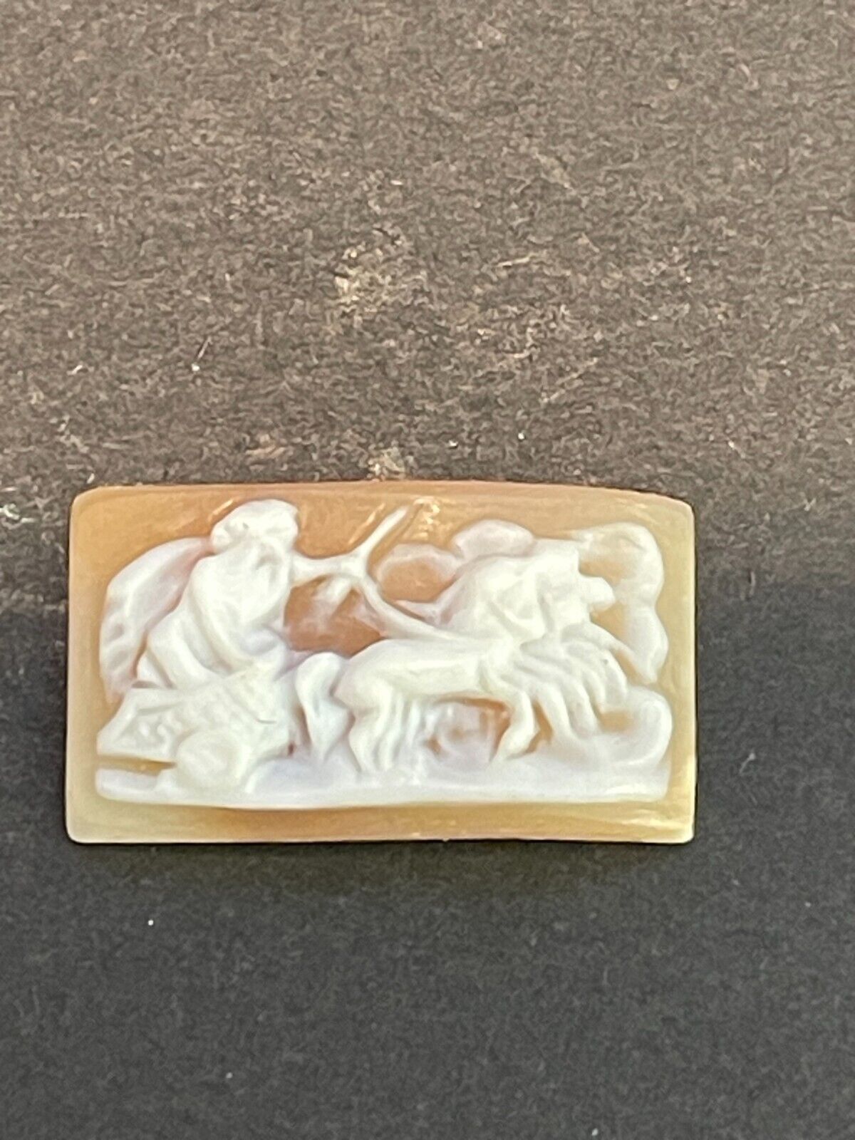 Antique Hand Carved Shell Cameo of Chariot Drawn with Horses