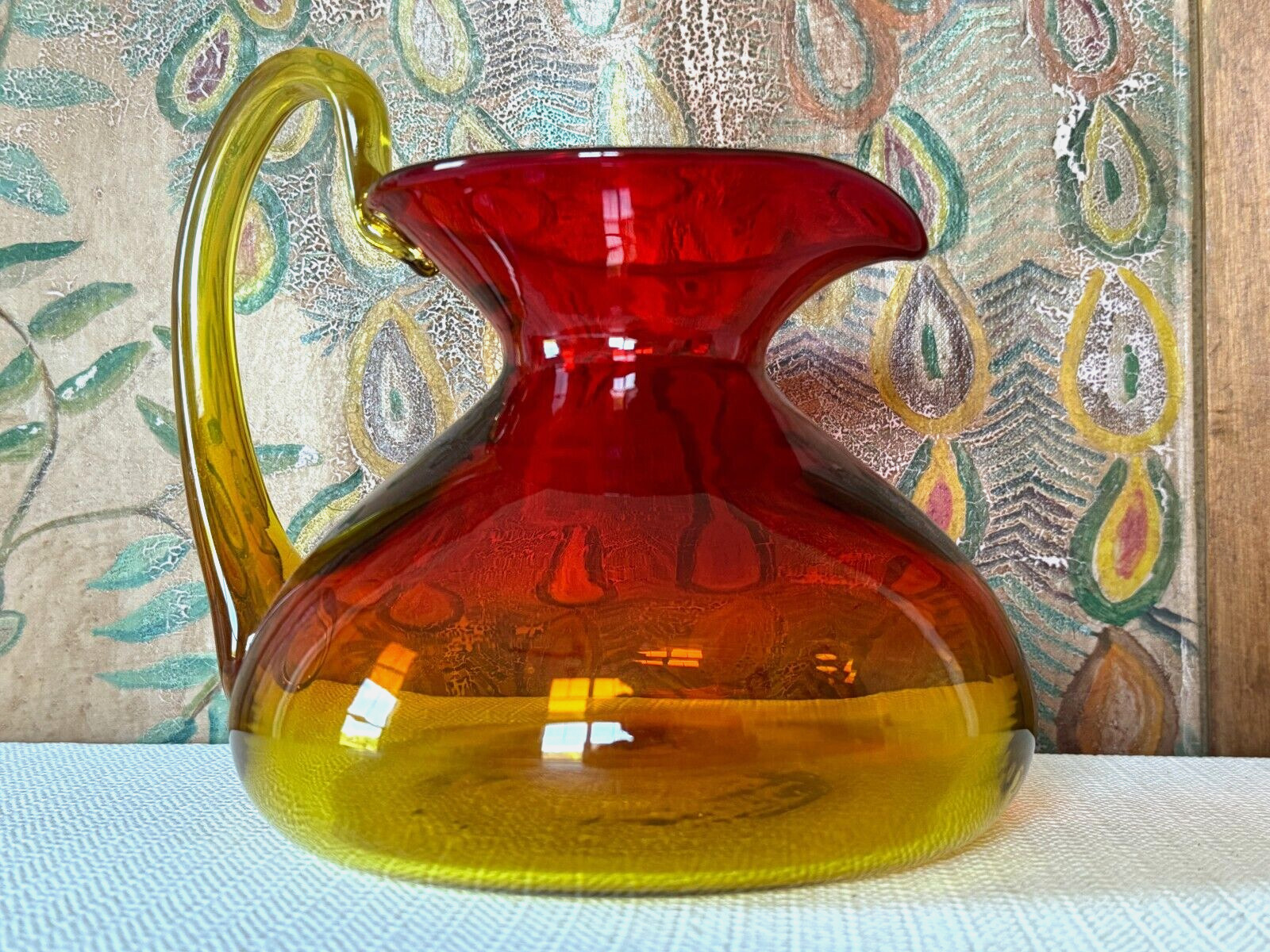 Vintage MCM American Amberina Blenko Style Art Glass Pitcher
