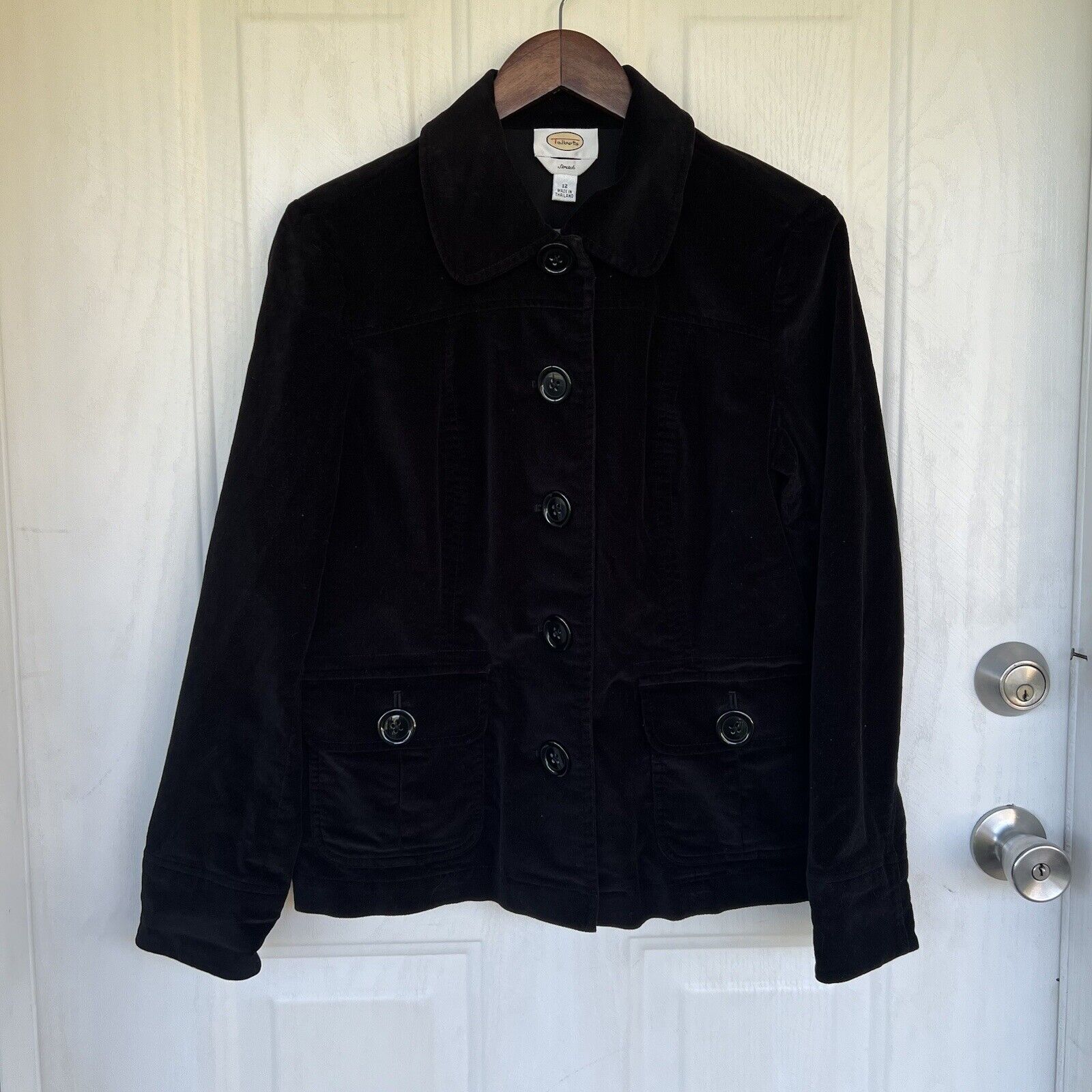 Vintage Talbots Black Velvet Jacket Women Sz 12 Large Blazer Career Pockets 90s