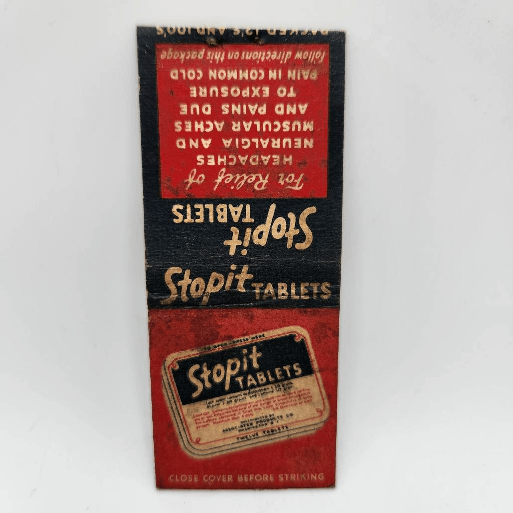 Vintage Bobtail Matchcover Stopit Tablets Headache Cold Pain Medication