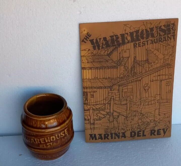 Vtg Lot of 2 - WAREHOUSE RESTAURANT Menu & Tiki Barrel Mug Marina Del Rey Calif 
