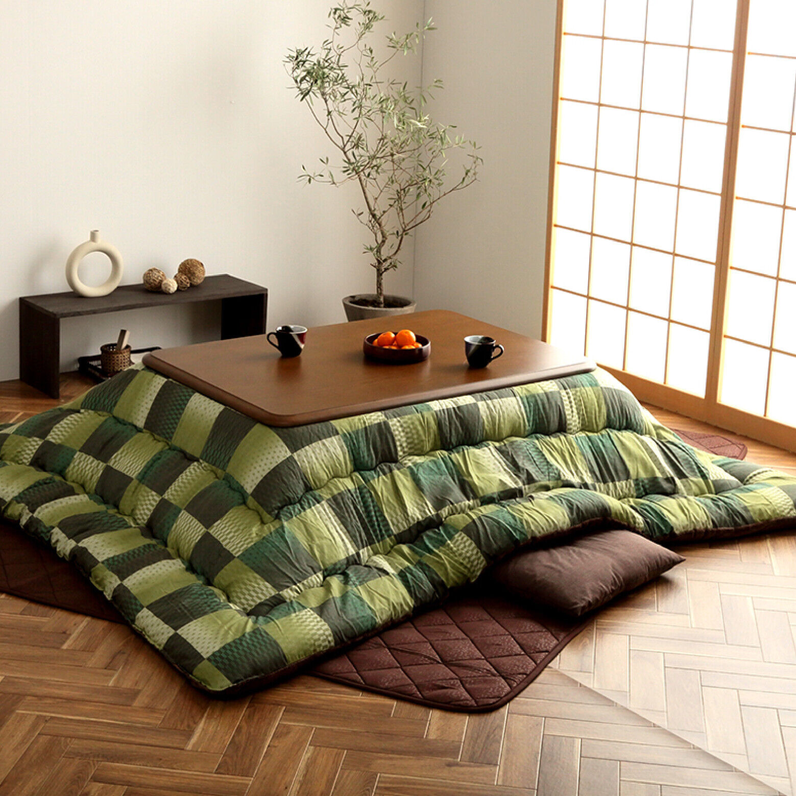 IKEHIKO Kotatsu Futon Fluffy Premium Cotton Table Japanese Comforter Green 1507