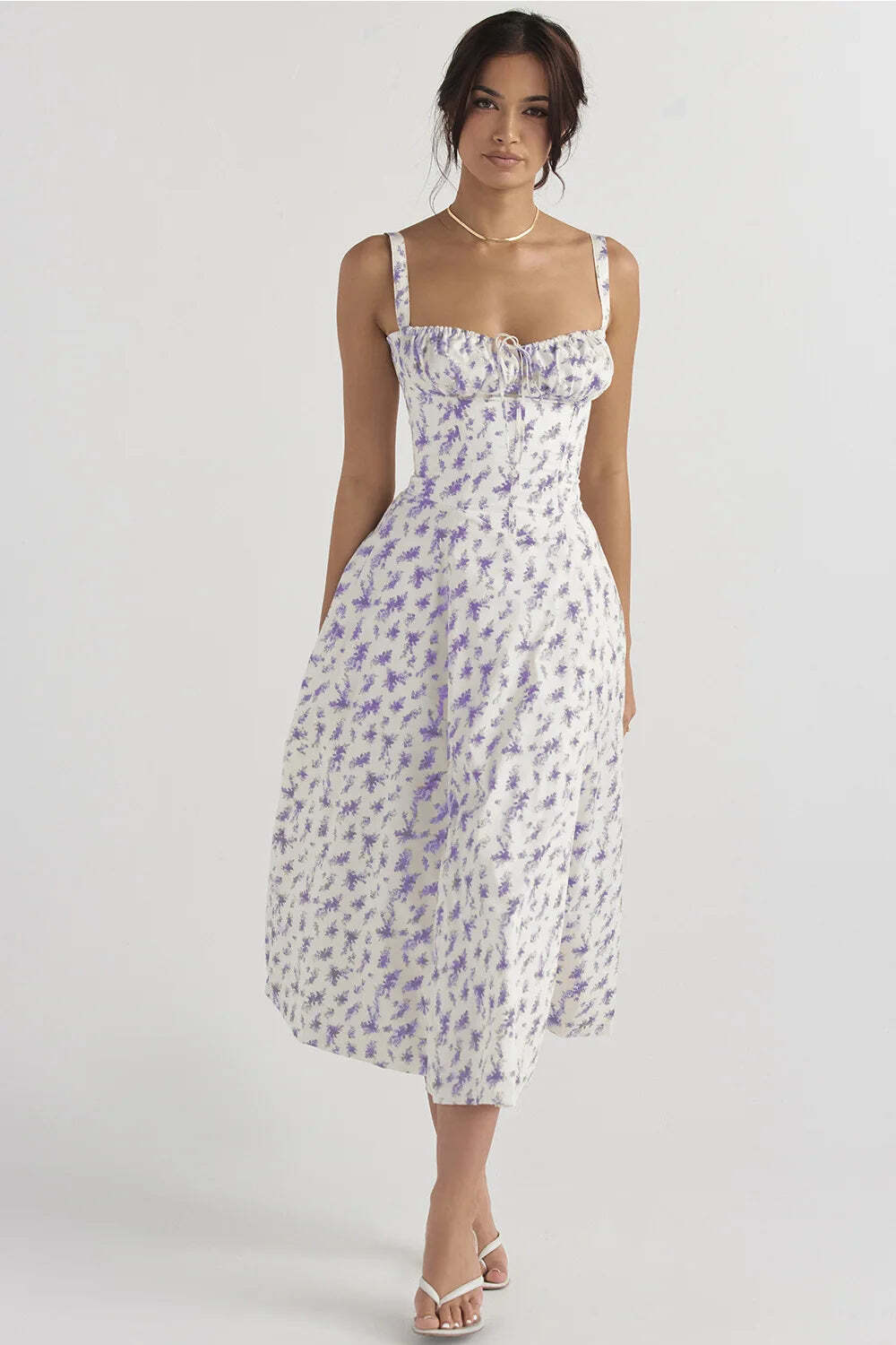 Women Midi Sleeveless Chiffon Summer Dress ,Vintage Beach Evening Dress