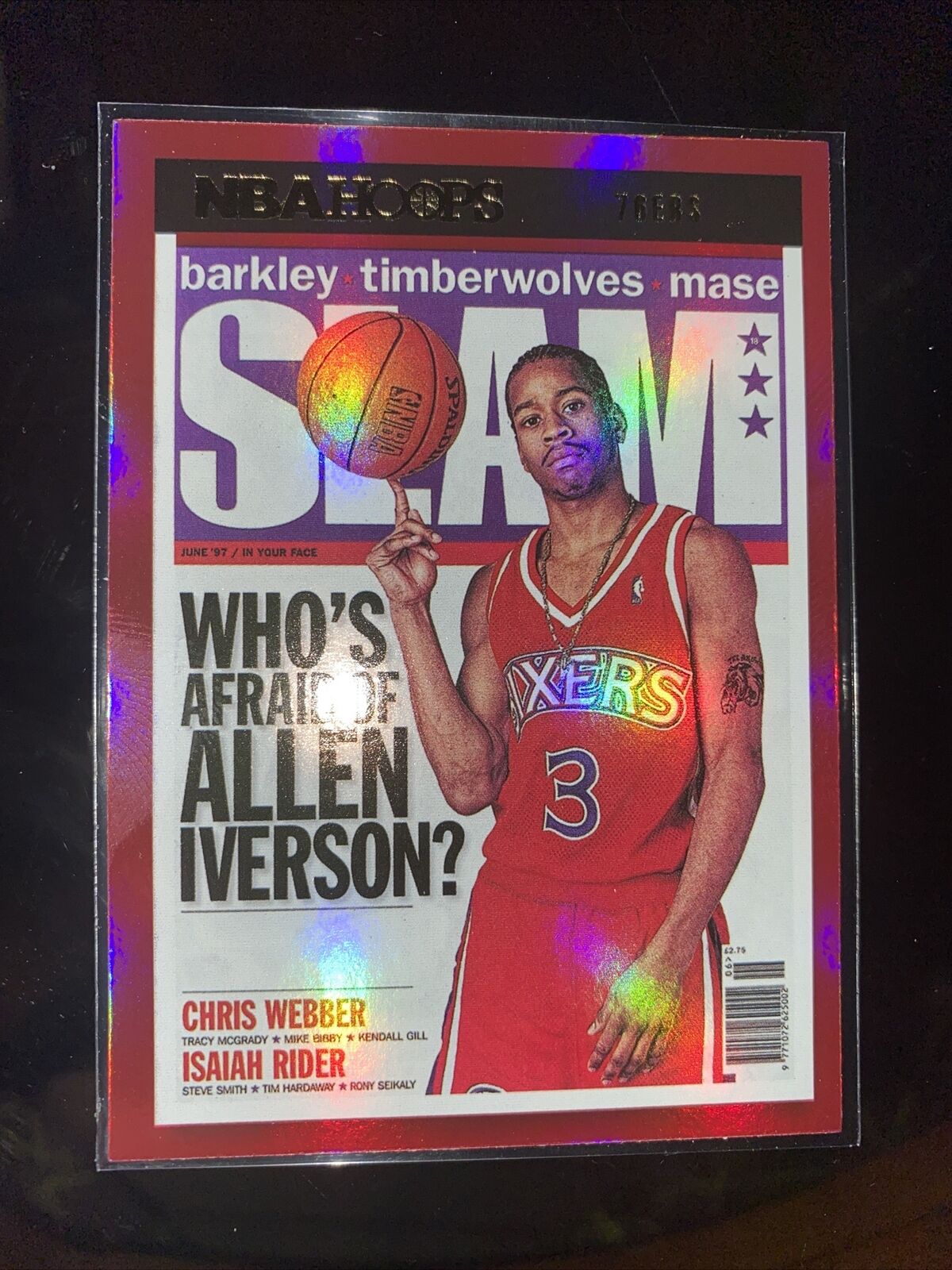 Allen Iverson 2021-22 NBA Hoops SLAM #18 Pink Holo Gold Foil 76ers Rare HOF HOT