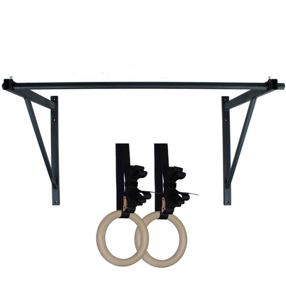 Titan HD Wall Mounted Pull Up Chin Up Bar with 8 in. Wood Olympic Gymnastic Ring