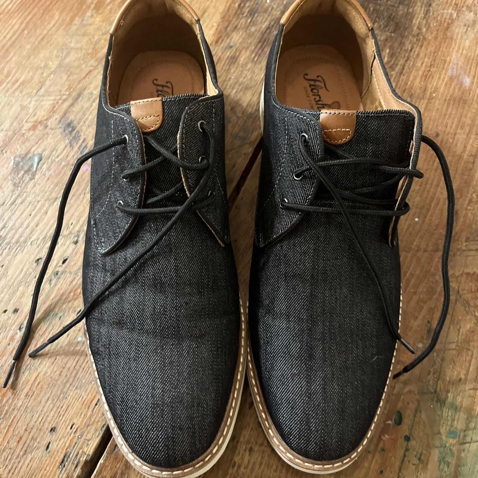 Florsheim Men\'s 11 Highland Canvas Plain Toe Dress Shoes Derby Oxfords Black