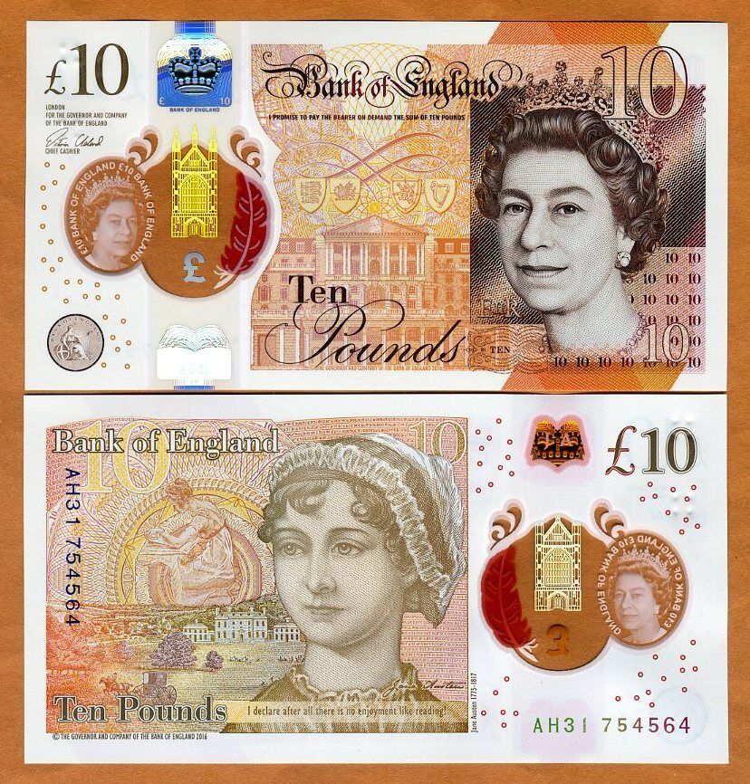 Great Britain 10 pounds, 2017, P-395 QEII, Jane Austen UNC Polymer