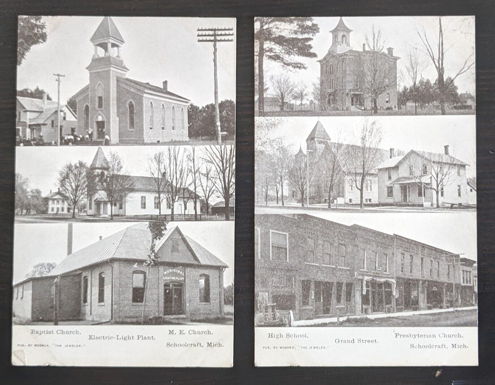 Set of 2 Schoolcraft Kalamazoo County Michigan Vintage Multi View Postcards