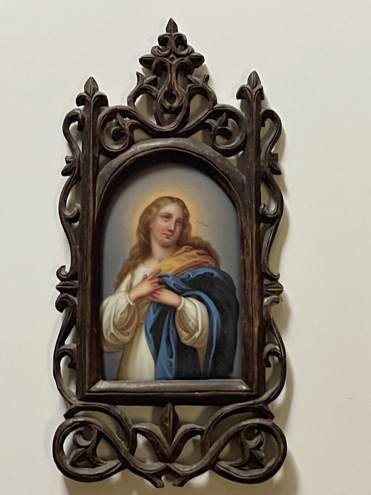 Antique Portrait Painting Old Master Miniature Religious Icon After Ornate Frame