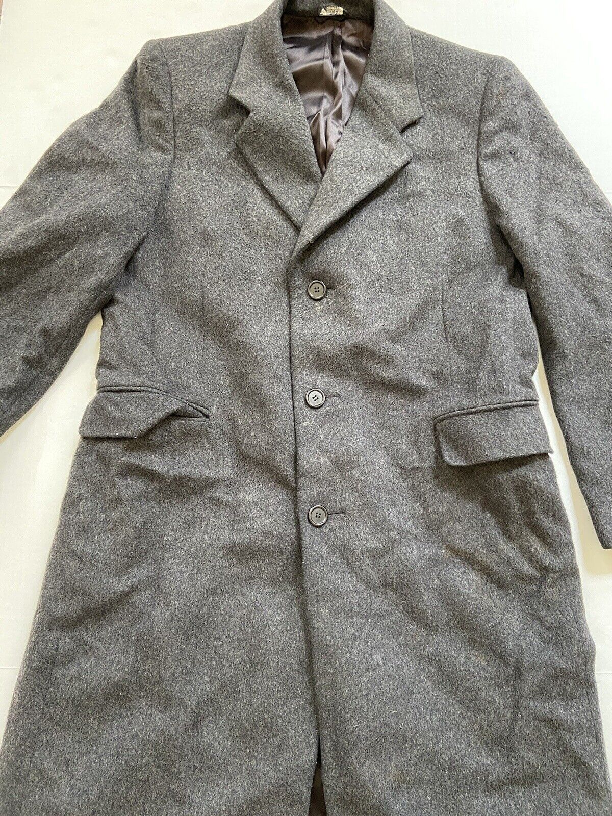Vintage Sasson Collection Wool Cashmere Blend Coat Mens Classic Gray Size 42L
