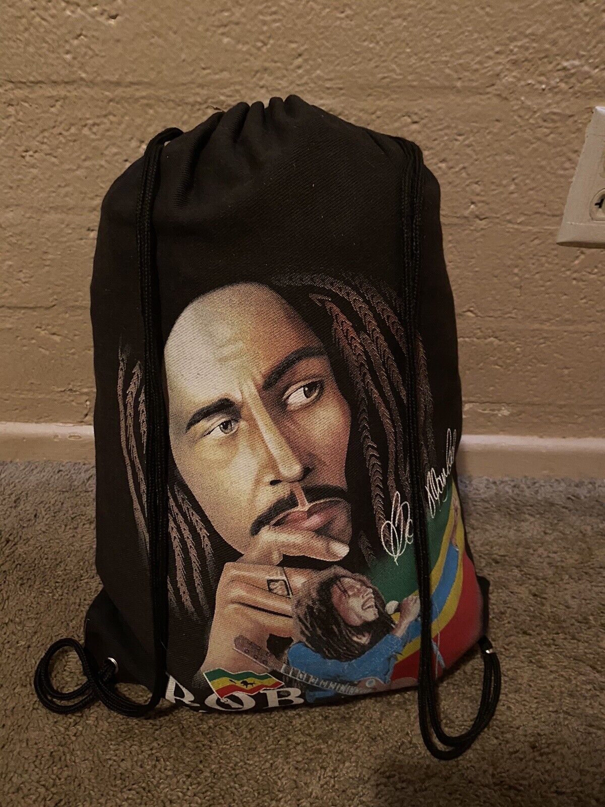 Rasta Bob Marley W/ Drawstring Bag Knapsack Bookbag Jamaica Reggae