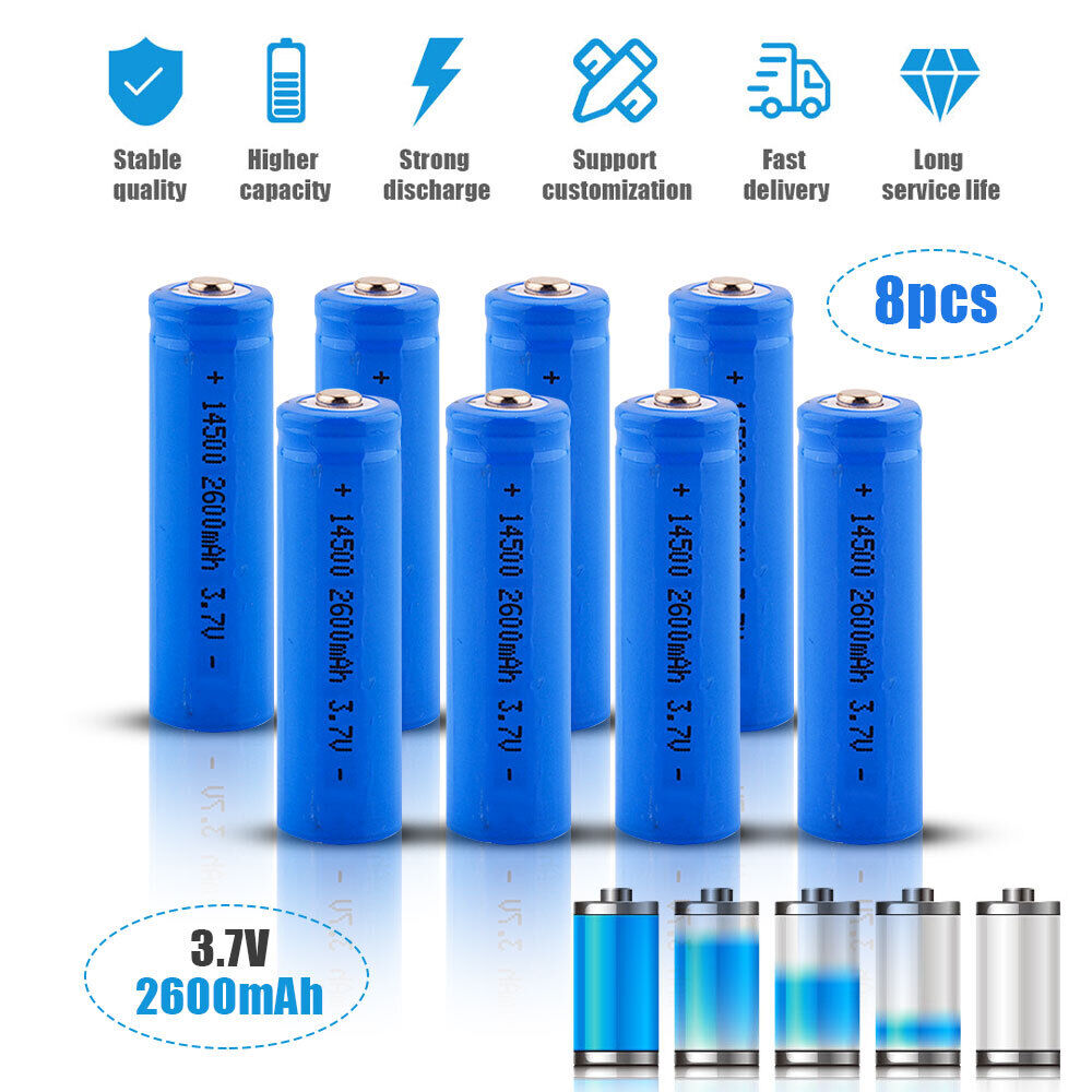 LED Tactical Flashlight 8PCS 2600mAh Li-Ion Batteries 3.7V Rechargeable Batterie