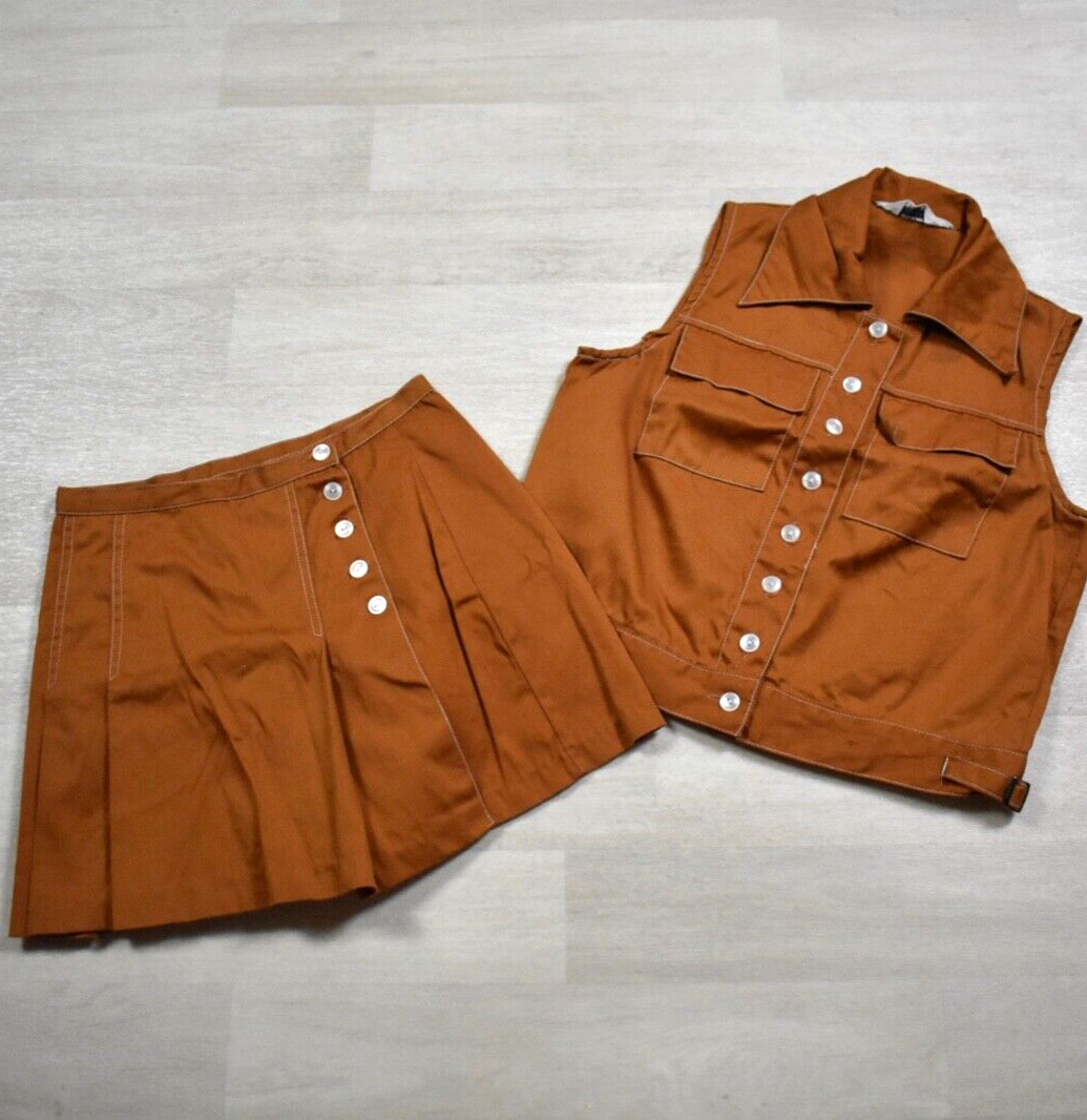 60s K Mart Skirt Set MOD Vest Mini Skirt Brown True VTG 1960s