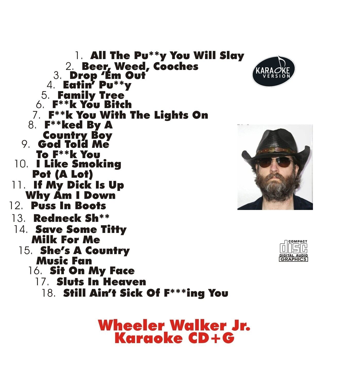 CUSTOM KARAOKE WHEELER WALKER 18 GREAT SONG cdg CD+G CRUDE SHOCK EFFECT RARE +