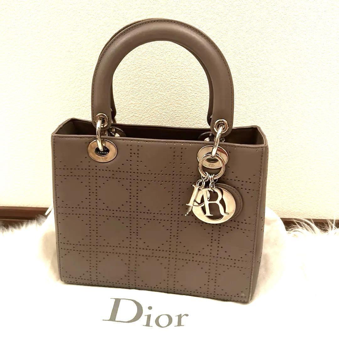 Christian Dior Lady dior Cannage Hand bag Greige Leather 240401N
