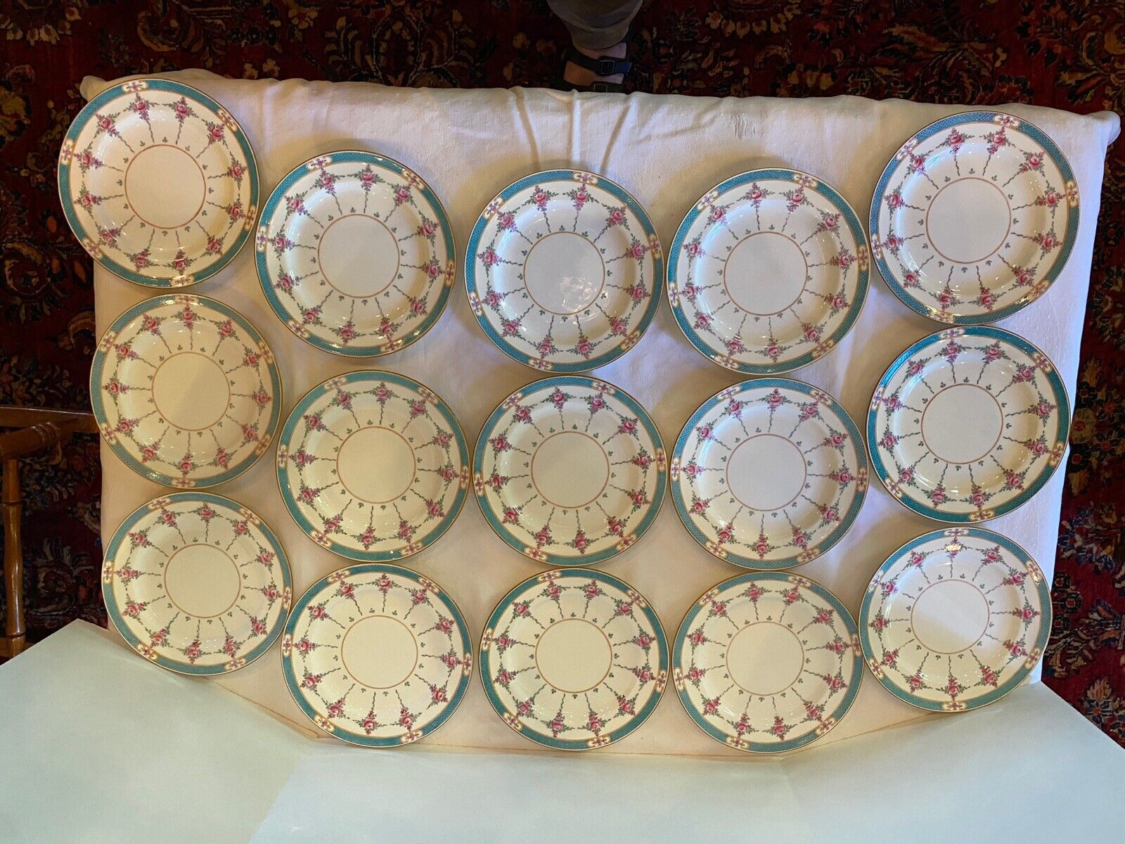 Antique China Minton Persian Rose Set of 15 Lunch Plates 9” England Mintons