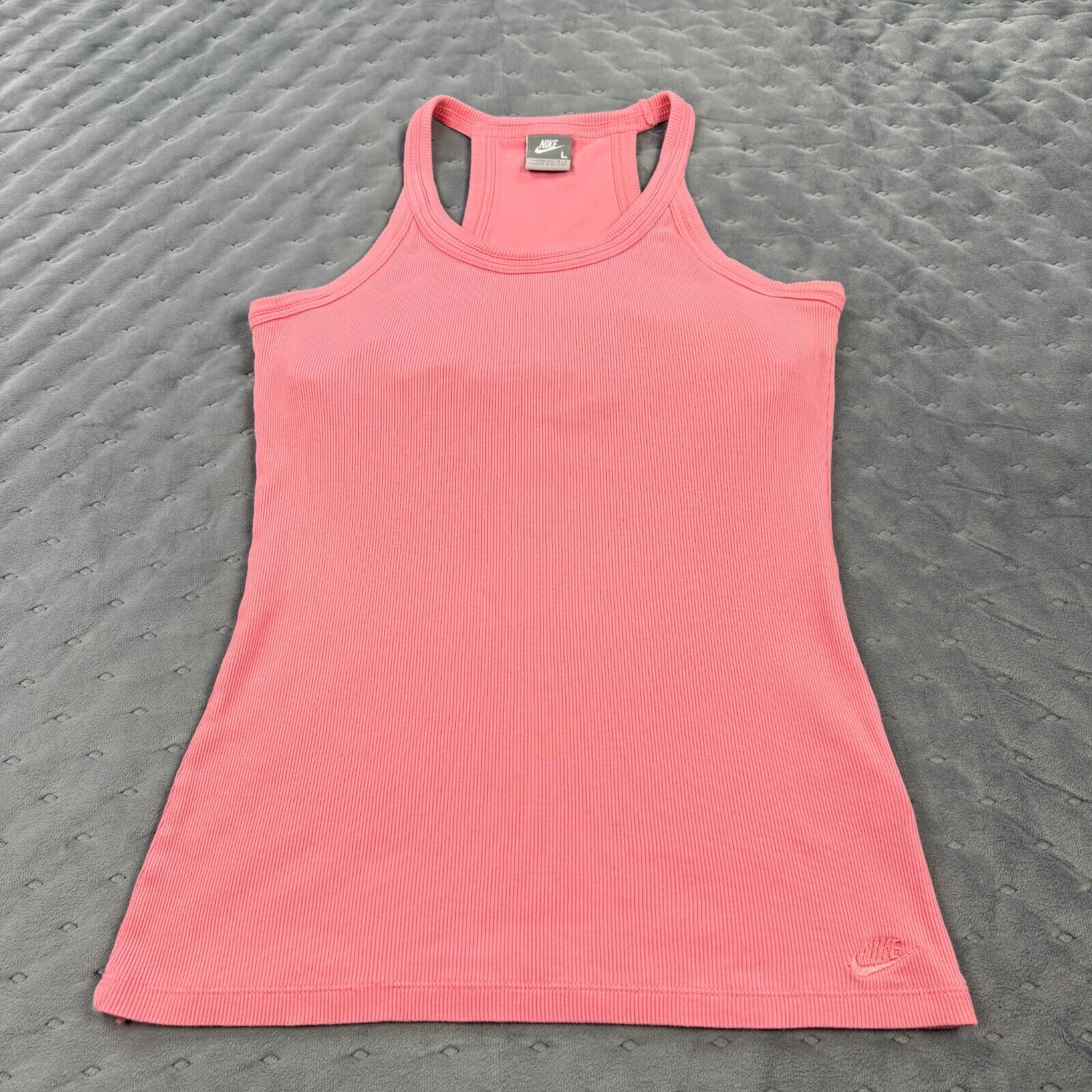 VINTAGE Nike Shirt Womens Large Pink Ribbed Halter Tank Top Built in Bra Gym Y2K