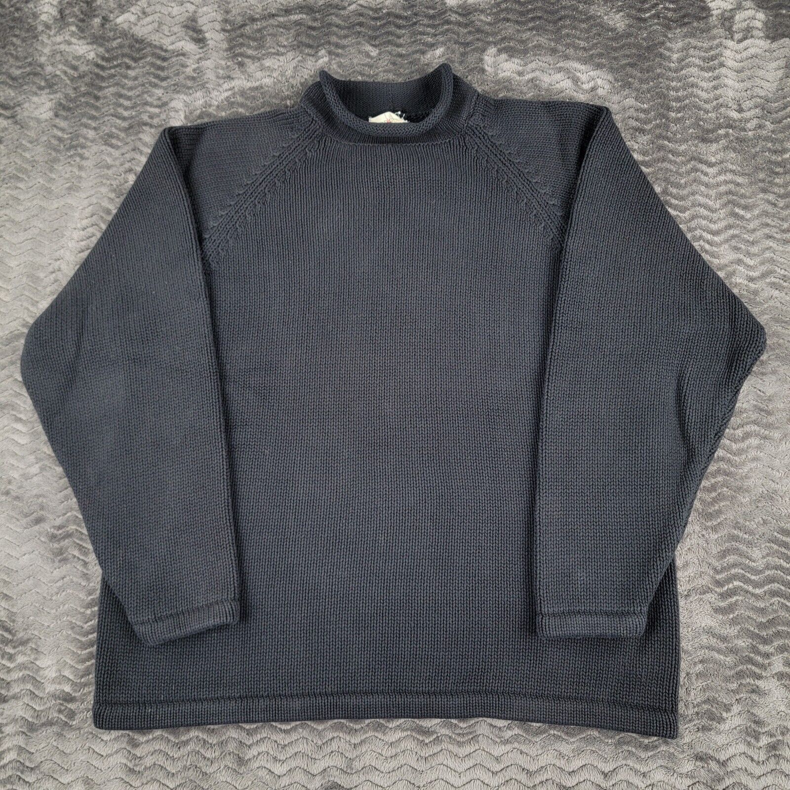 Vintage J Crew Fisherman Roll Neck Sweater Mens XL Black Oarsman Cotton Knit