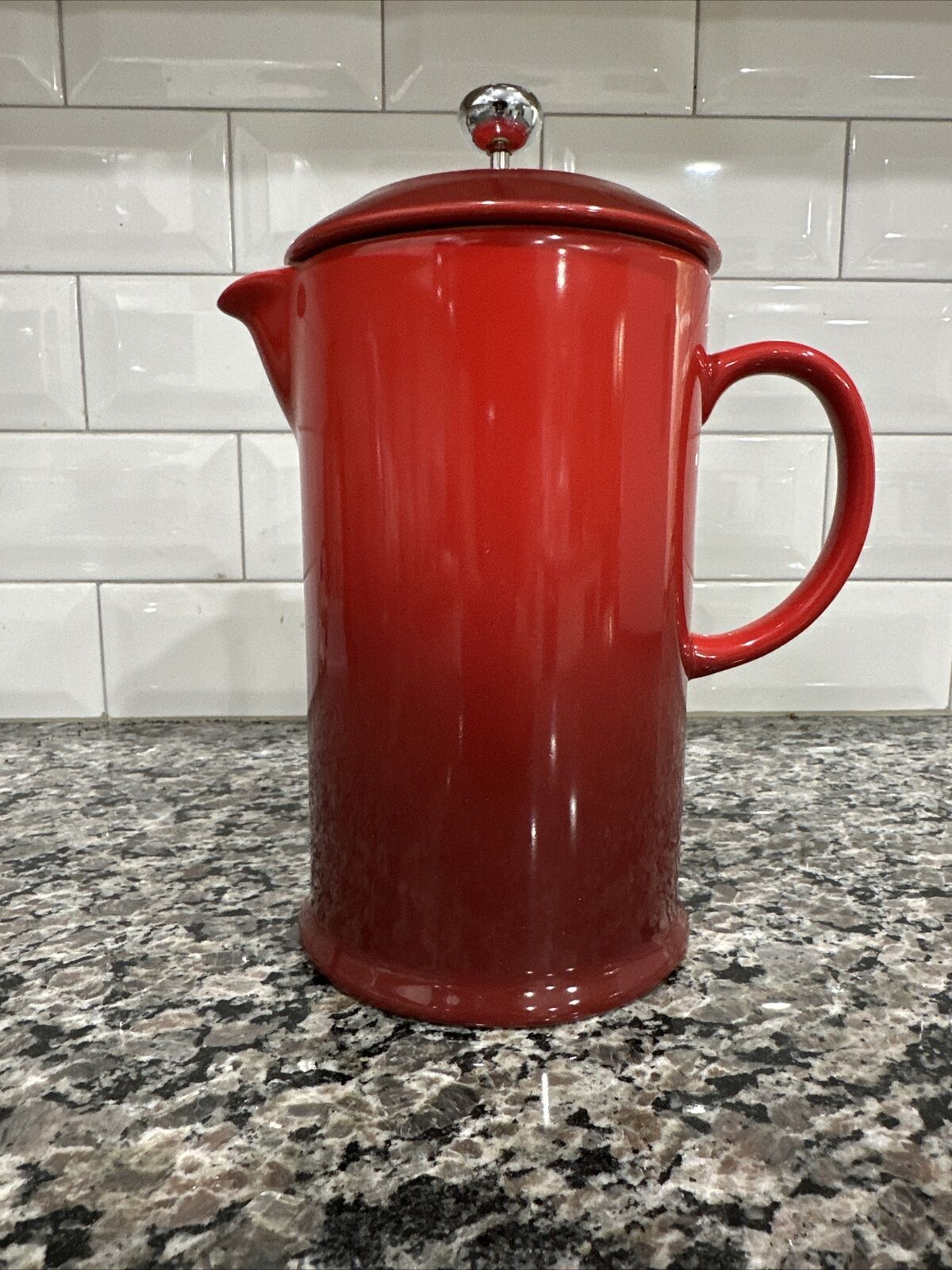 Le Creuset Cherry Red French Press Coffee Pot Stoneware 27 Oz