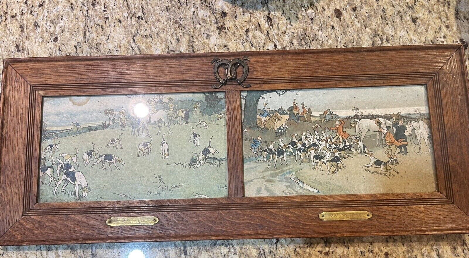 Antique Cecil Aldin Handmade Frame Horseshoes Hunting EquestrianLithograph