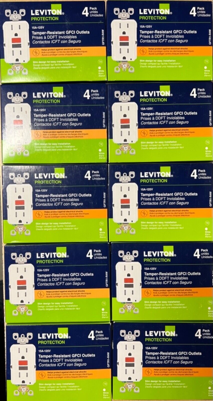 40PCS LEVITON GFTR1-R4W (10)4-PACKS GFI GFCI 15A TAMPER RESISTANT WHITE (NEW)