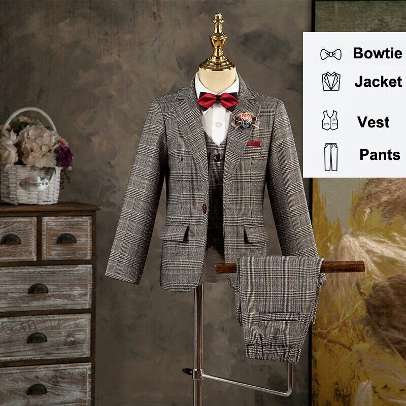 Children\'s Formal Suit Gentleman Birthday Host Piano  Costume Jacket Vest Pants