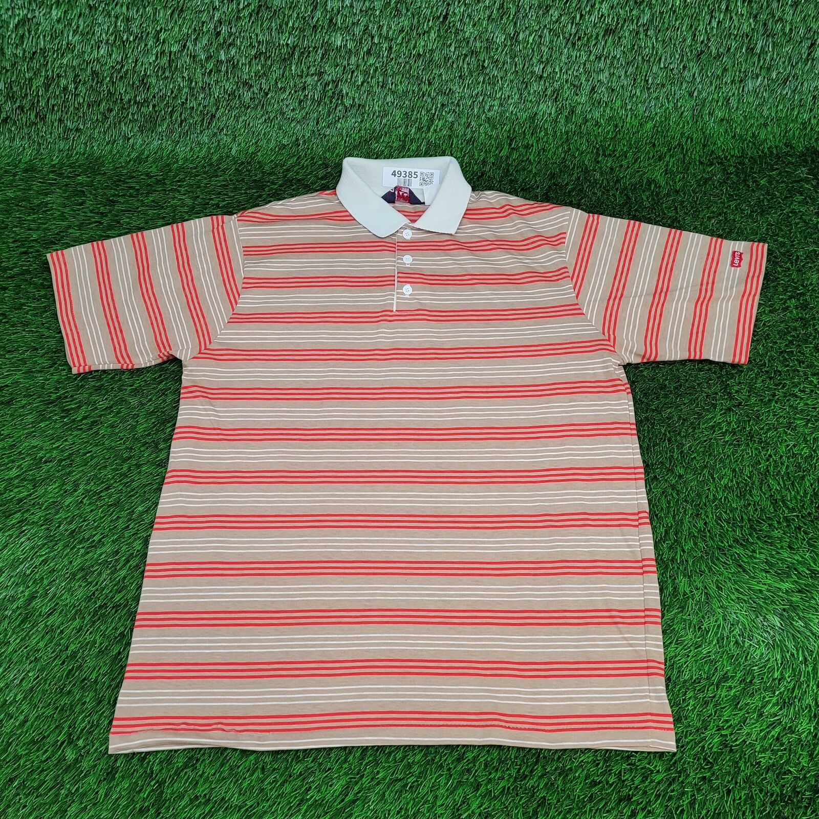 Vintage 80s LEVIS MOD Striped Polo Shirt Men Large Brown White Red USA Made