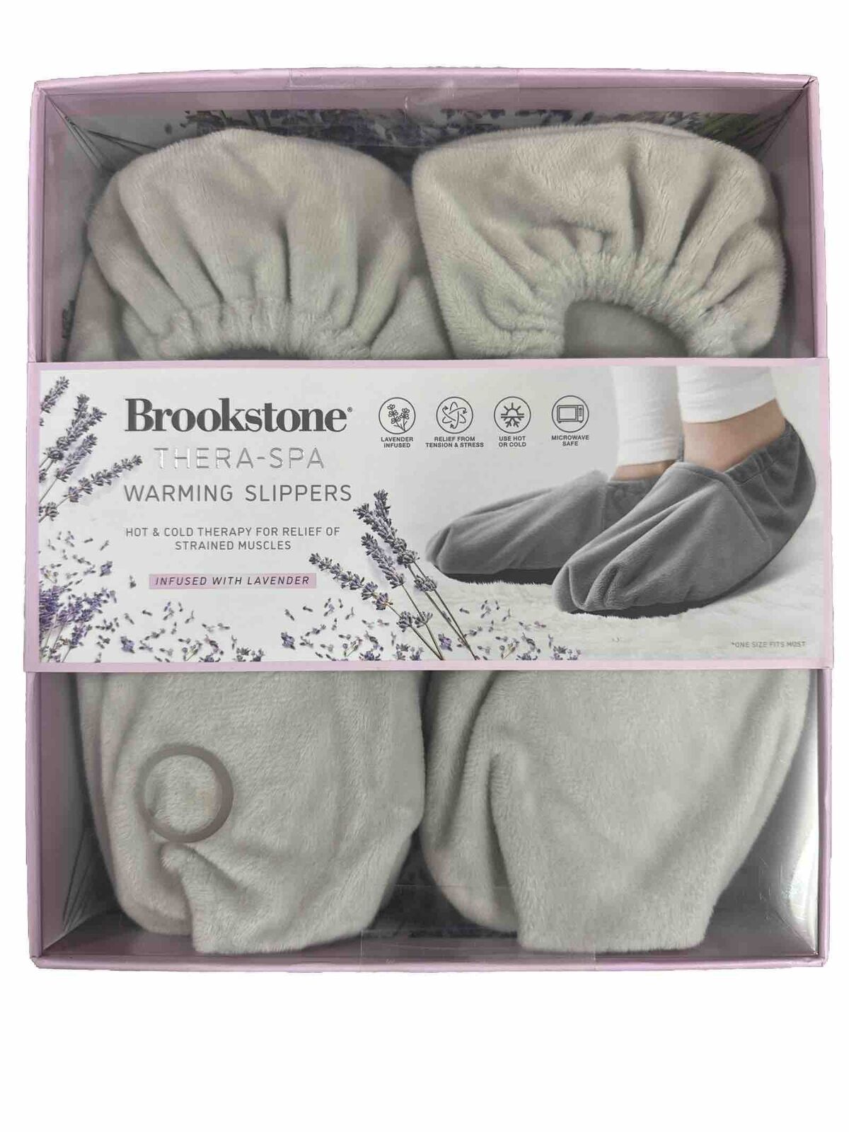 Brookstone Lavender Infused Thera-Spa Warming Slippers Hot & Cold Therapy