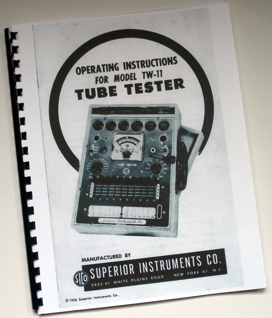 COMPLETE Manual Set for Superior Instruments SICO TW-11 Tube Tester with Charts