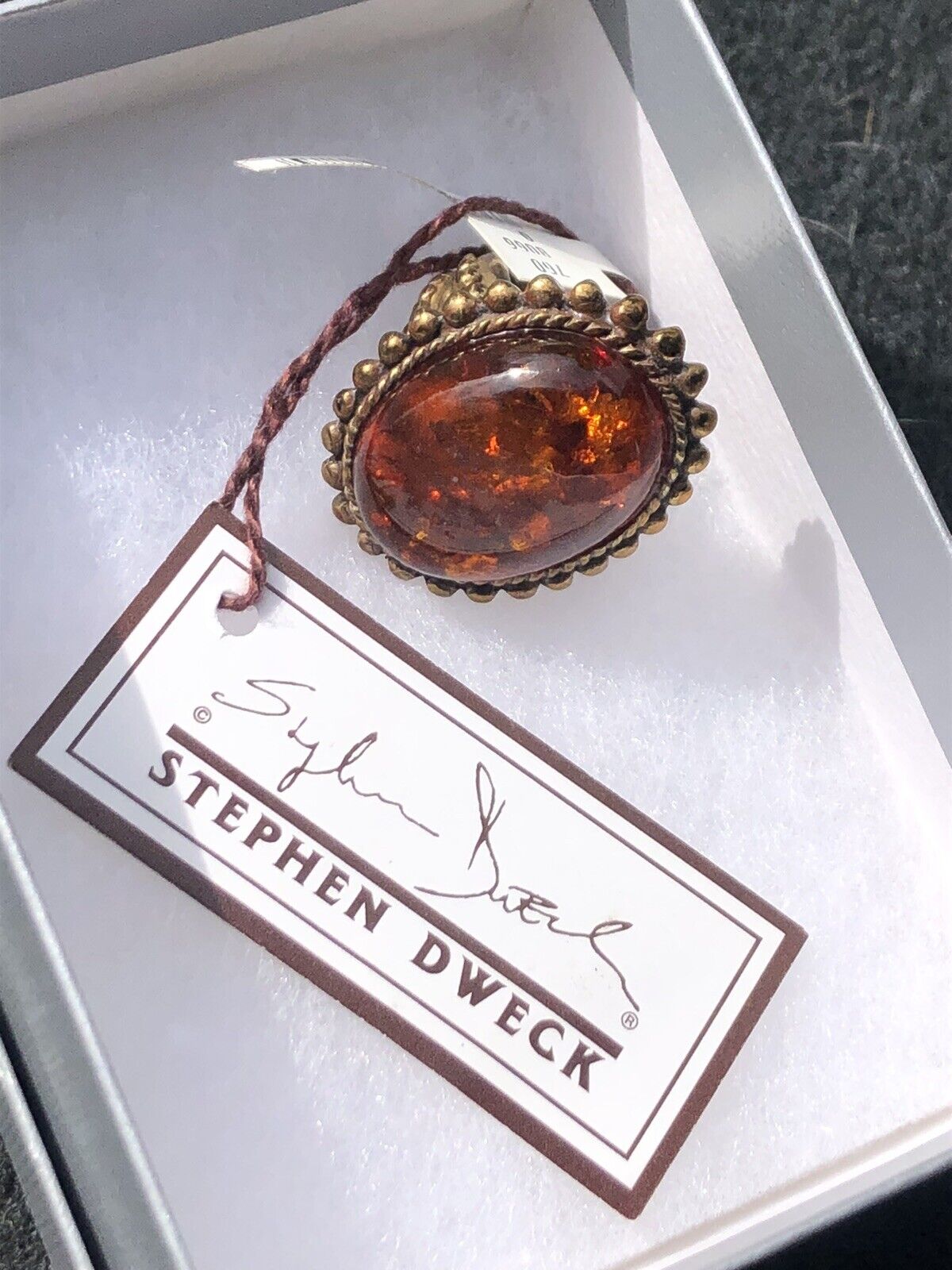 Vintage Signed Stephen Dweck Bronze Amber Ring Size 6