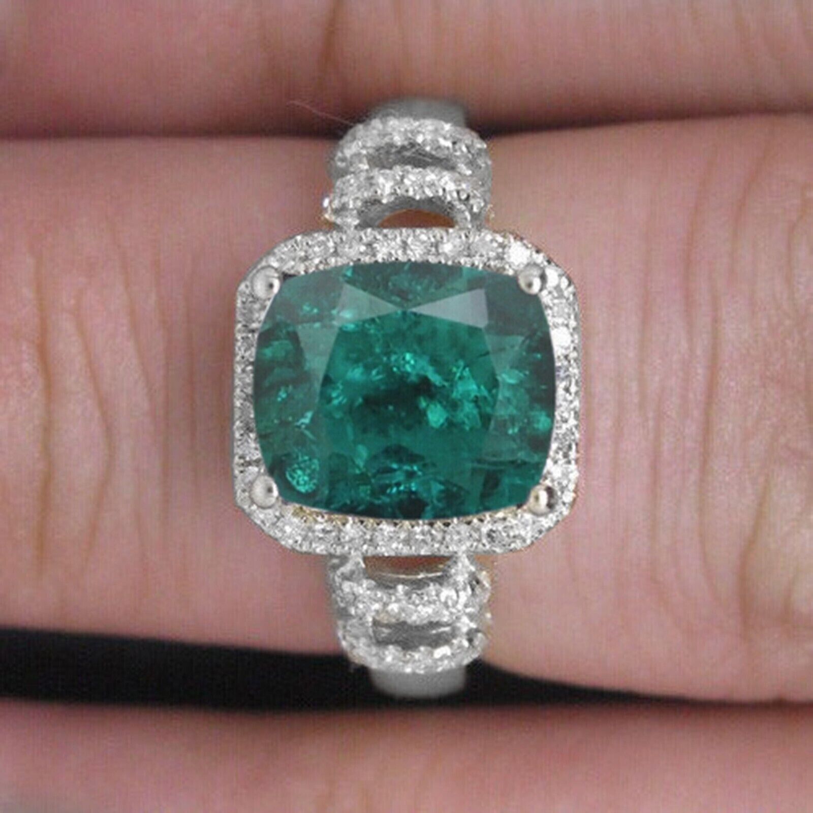 14KT White Gold 1.70Ct 100% Natural Zambian Emerald IGI Certified Diamond Ring