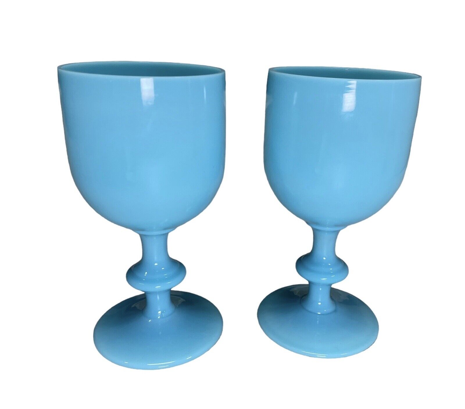 2 Portieux Vallerysthal Blue Large Goblets French Opaline Glass  6.5” PV *chips