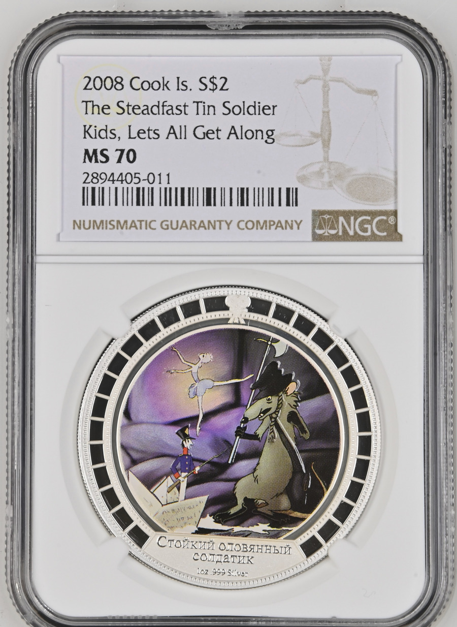 2 DOLLARS 2008 COOK ISLANDS STEADFAST TIN SOLDIER KIDS SILVER PROOF NGC MS